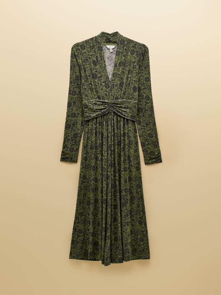 Joules Mina Khaki Green Jersey Ruched Waist Dress - Image 7 of 7 Joules Mina Khaki Green Jersey Ruched Waist Dress - Image 7 of 7