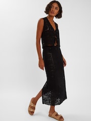 Accessorize Black Crochet Maxi Beach 100% Cotton Skirt - Image 1 of 4