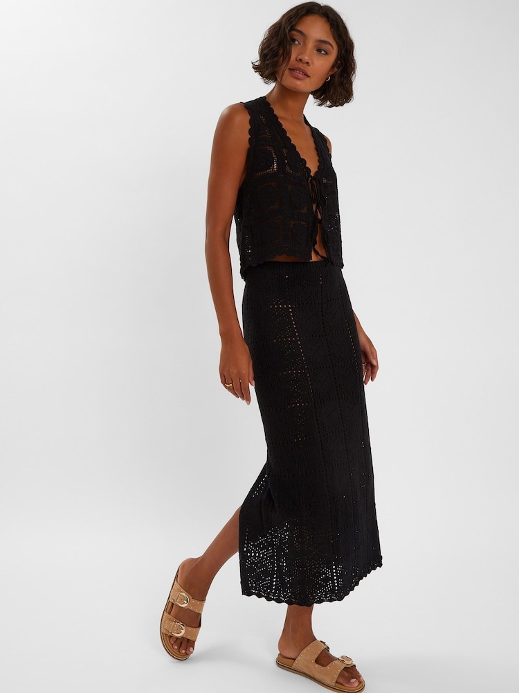 Accessorize Black Crochet Maxi Beach 100% Cotton Skirt - Image 1 of 4