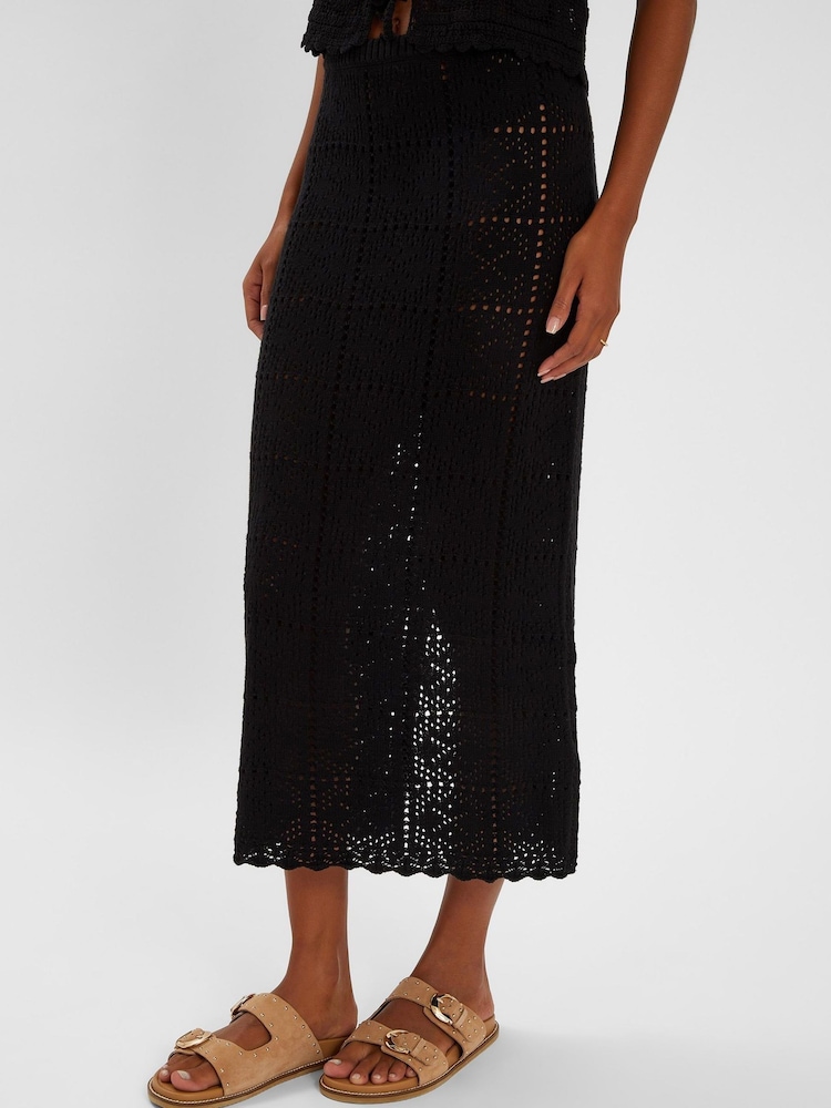 Accessorize Black Crochet Maxi Beach 100% Cotton Skirt - Image 2 of 4