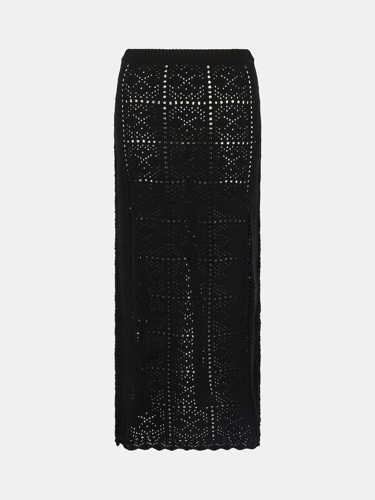 Accessorize Black Crochet Maxi Beach 100% Cotton Skirt - Image 4 of 4
