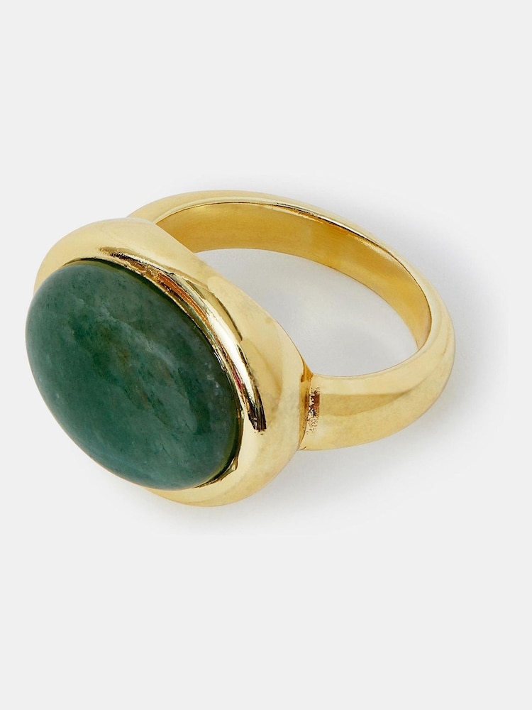 Accessorize Gold Tone 14ct Plated Cabachon Aventurine Ring - Image 2 of 5 Accessorize Gold Tone 14ct Plated Cabachon Aventurine Ring - Image 2 of 5