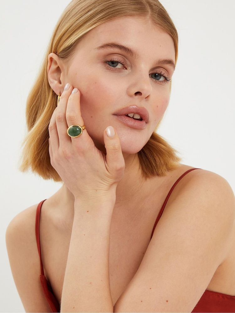 Accessorize Gold Tone 14ct Plated Cabachon Aventurine Ring - Image 5 of 5