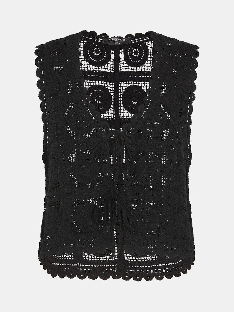 Accessorize Black Crochet Lace Waistcoat - Image 4 of 4