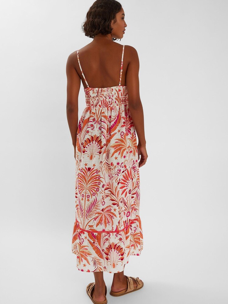 Accessorize Cream Palm Print Tie-Front Midi 100% Cotton Sundress