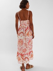 Accessorize Cream Palm Print Tie-Front Midi 100% Cotton Sundress - Image 3 of 4
