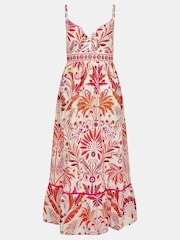 Accessorize Cream Palm Print Tie-Front Midi 100% Cotton Sundress - Image 4 of 4