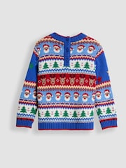 JoJo Maman Bébé Cobalt Blue Santa & Rocket Christmas Fair Isle Jumper - Image 3 of 3