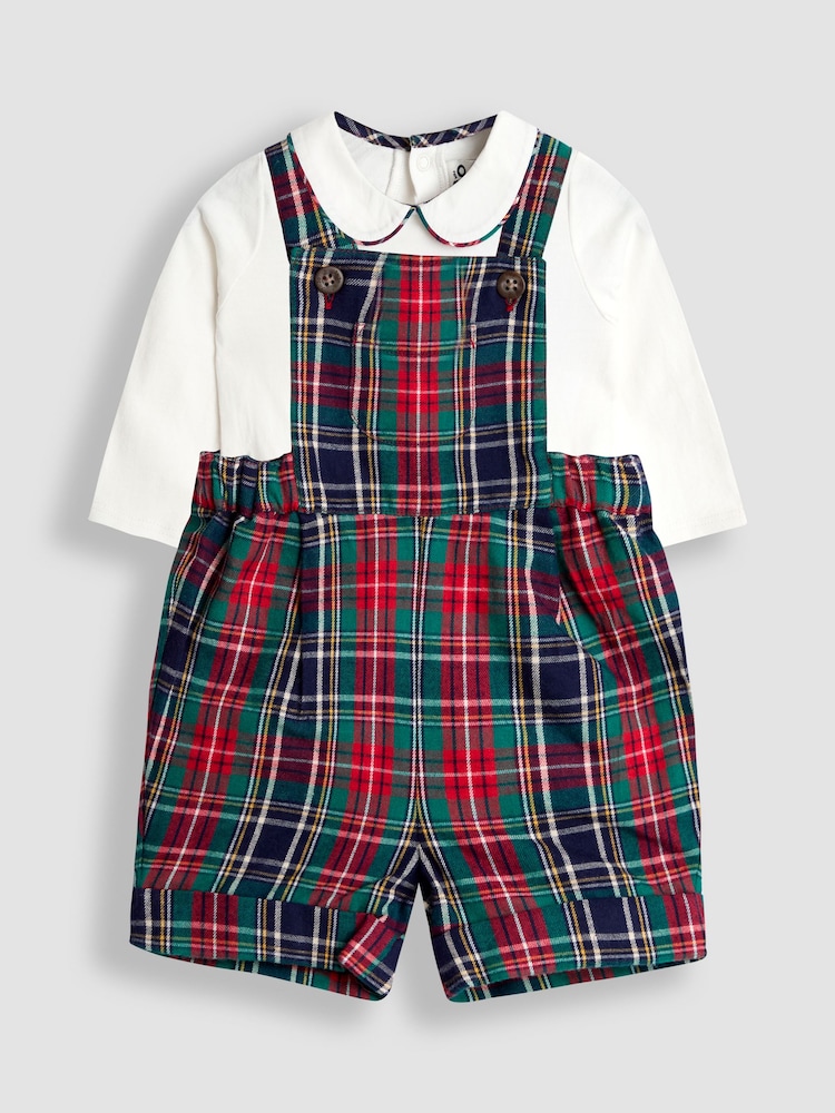 JoJo Maman Bébé Blue 2-Piece Tartan Dungarees & Body Set - Image 1 of 5