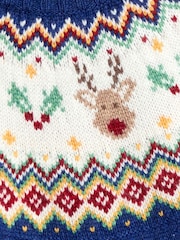 JoJo Maman Bébé Navy Blue Reindeer Christmas Fair Isle Jumper - Image 7 of 7
