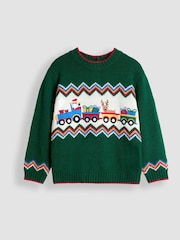 JoJo Maman Bébé Green Santa & Reindeer Christmas Jumper - Image 1 of 3