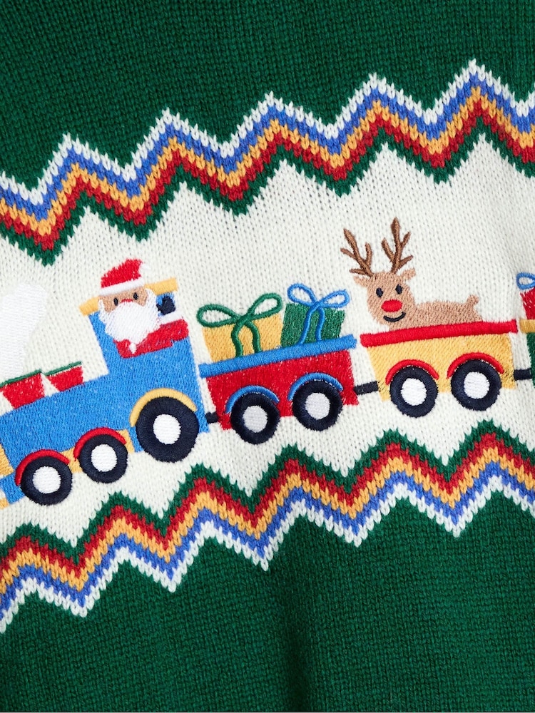 JoJo Maman Bébé Green Santa & Reindeer Christmas Jumper - Image 2 of 3