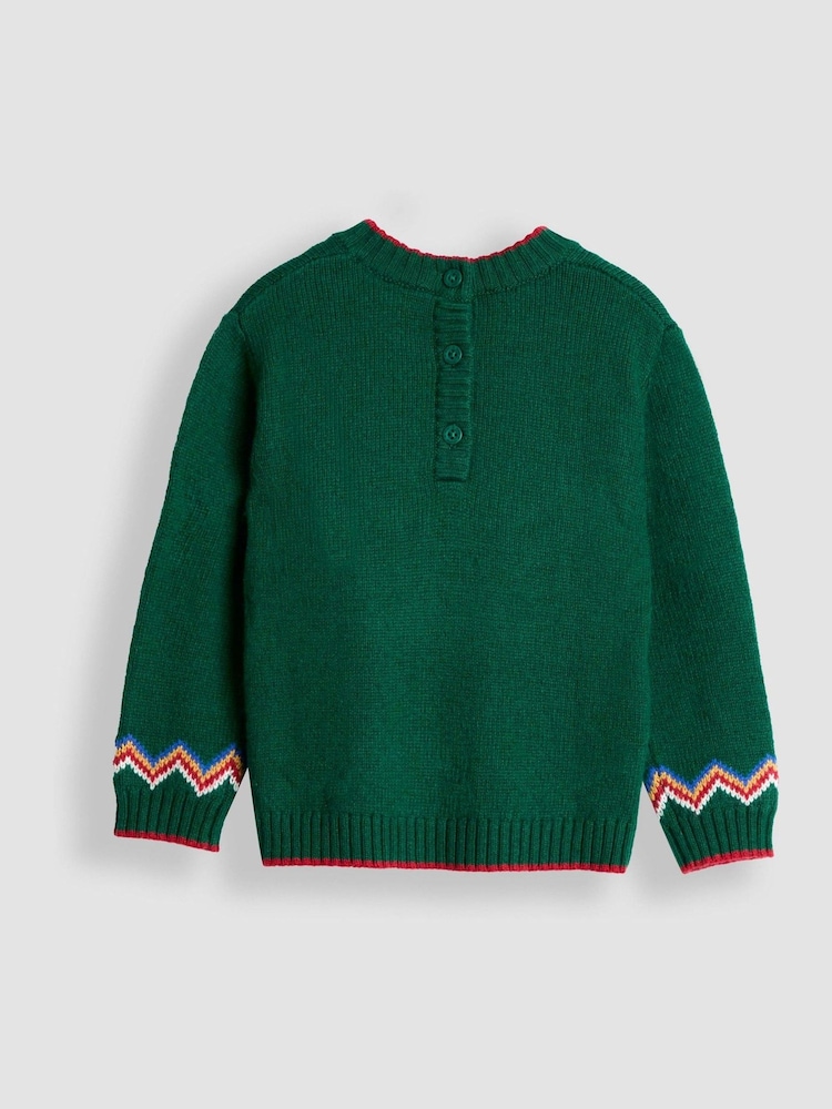 JoJo Maman Bébé Green Santa & Reindeer Christmas Jumper - Image 3 of 3