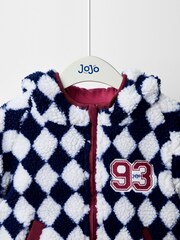 JoJo Maman Bébé Navy Blue Harlequin Hooded Teddy Fleece Jacket - Image 3 of 7