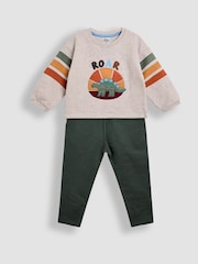 JoJo Maman Bébé Natural Dino 2-Piece Drop Shoulder Sweatshirt & Leggings Set - Image 1 of 6