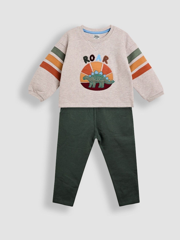 JoJo Maman Bébé Natural Dino 2-Piece Drop Shoulder Sweatshirt & Leggings Set - Image 1 of 6