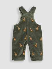 JoJo Maman Bébé Khaki Green Giraffe 2-Piece Embroidered Cord Dungarees & Top Set - Image 3 of 5