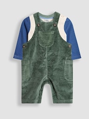 كاكي أخضر - JoJo Maman Bébé 2-Piece Chunky Cord Dungarees & Top Set - صورة 1 من 6
