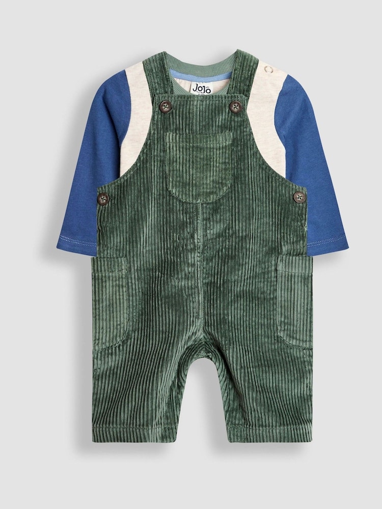 كاكي أخضر - JoJo Maman Bébé 2-Piece Chunky Cord Dungarees & Top Set - صورة 1 من 6