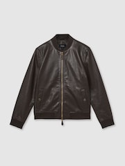 Reiss Brown Cast Leather Bomber Jacket - Image 2 of 6