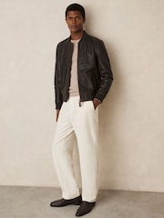 Reiss Brown Cast Leather Bomber Jacket - Image 3 of 6