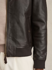 Reiss Brown Cast Leather Bomber Jacket - Image 4 of 6
