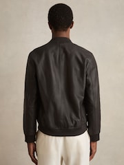 Reiss Brown Cast Leather Bomber Jacket - Image 5 of 6