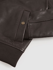 Reiss Brown Cast Leather Bomber Jacket - Image 6 of 6