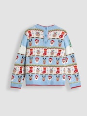 JoJo Maman Bébé Blue Fair Ground Christmas Fair Isle Jumper - Image 3 of 3