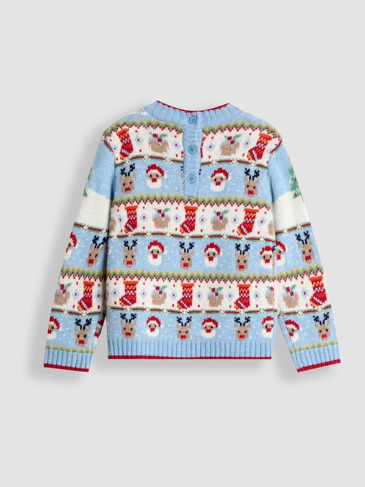JoJo Maman Bébé Blue Fair Ground Christmas Fair Isle Jumper - Image 3 of 3