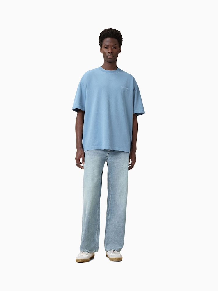 AllSaints Blue 100% Organic Cotton Underground Crew Neck T-Shirt - Image 3 of 8