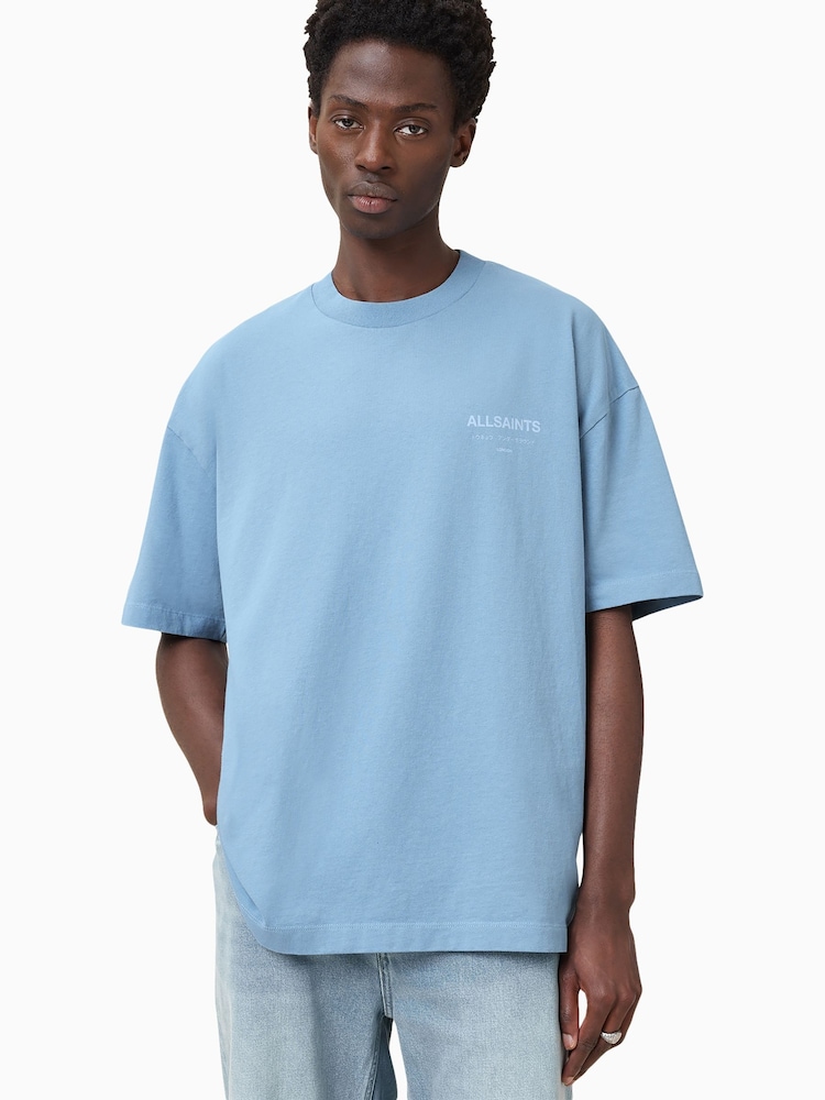 AllSaints Blue 100% Organic Cotton Underground Crew Neck T-Shirt - Image 4 of 8