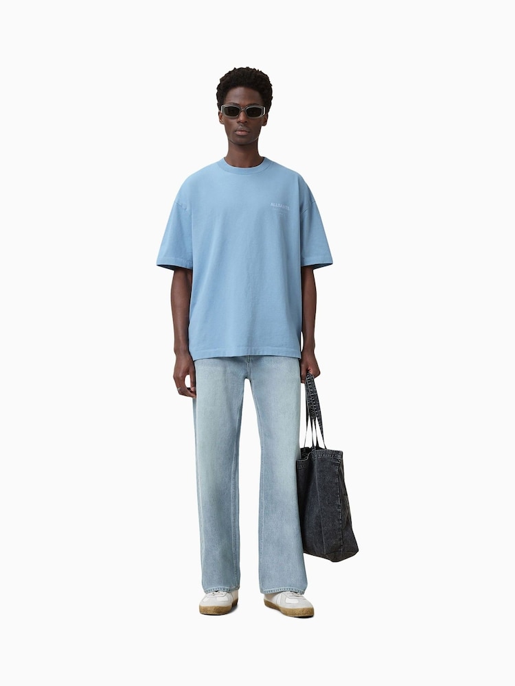 AllSaints Blue 100% Organic Cotton Underground Crew Neck T-Shirt - Image 5 of 8
