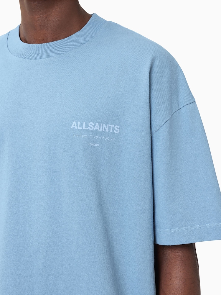 AllSaints Blue 100% Organic Cotton Underground Crew Neck T-Shirt - Image 6 of 8