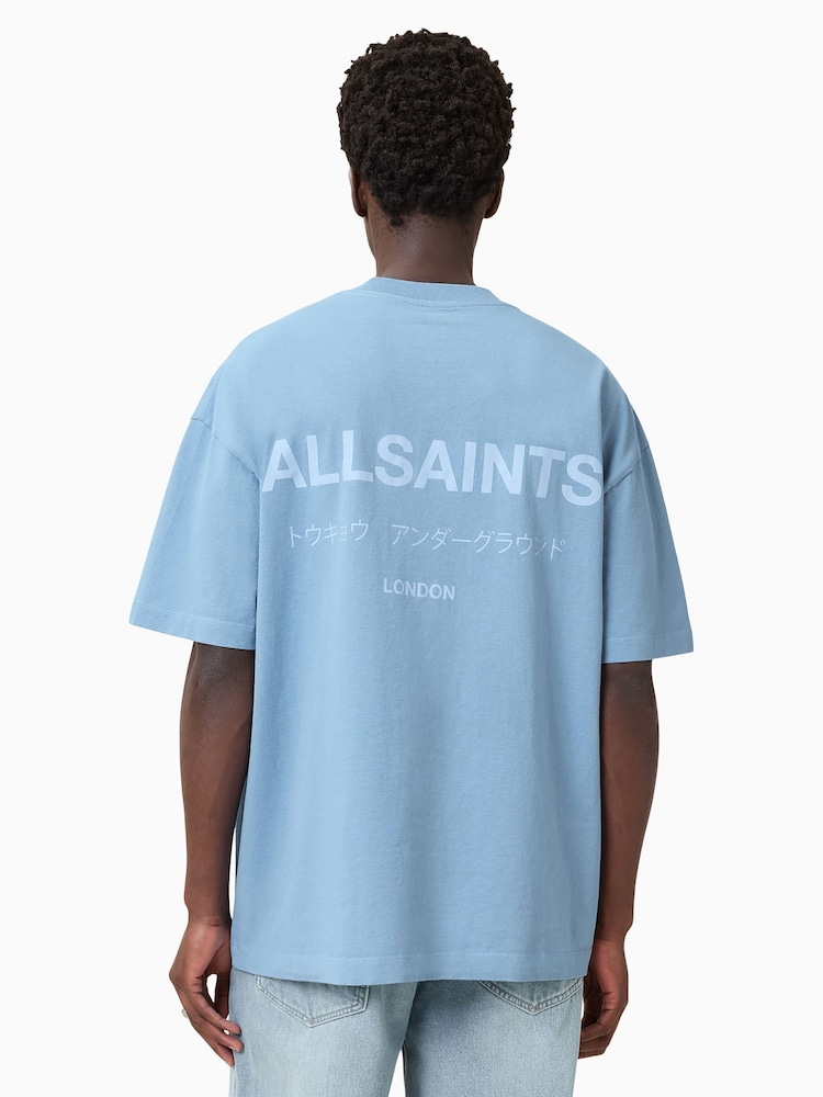 AllSaints Blue 100% Organic Cotton Underground Crew Neck T-Shirt - Image 7 of 8