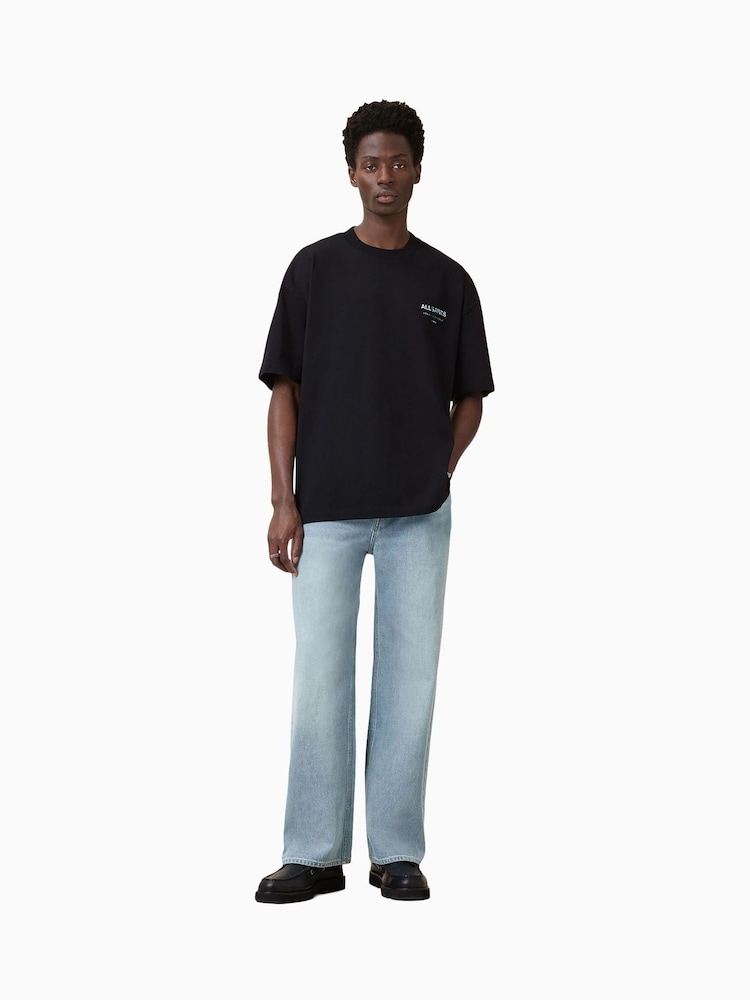 AllSaints Black Dark Underground Oversized Cotton Crew Neck T-Shirt - Image 3 of 7