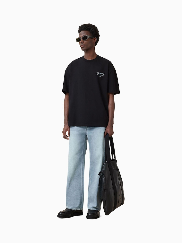 AllSaints Black Dark Underground Oversized Cotton Crew Neck T-Shirt - Image 5 of 7