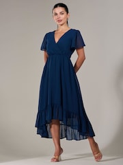 Jolie Moi Dark Navy Petite Petite Long Sleeve Soft Silky Jersey Midi Dress - Image 1 of 5