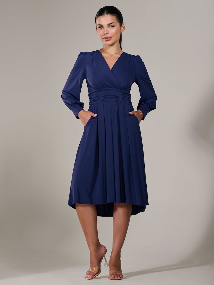 Jolie Moi Blue Petite Petite Long Sleeve Soft Silky Jersey Midi Dress - Image 6 of 6 Jolie Moi Blue Petite Petite Long Sleeve Soft Silky Jersey Midi Dress - Image 6 of 6