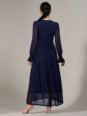Jolie Moi Navy Petite Petite Long Sleeve Soft Silky Jersey Midi Dress - Image 2 of 6
