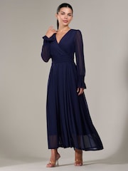 Jolie Moi Navy Petite Petite Long Sleeve Soft Silky Jersey Midi Dress - Image 4 of 6