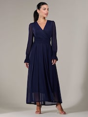 Jolie Moi Navy Petite Petite Long Sleeve Soft Silky Jersey Midi Dress - Image 6 of 6