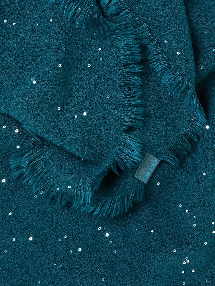 FatFace Teal Blue Sequin Scarf - Image 2 of 2