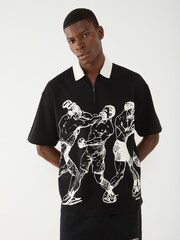 HUGO Black Boxing Print Zip-Up Polo Shirt - Image 1 of 5