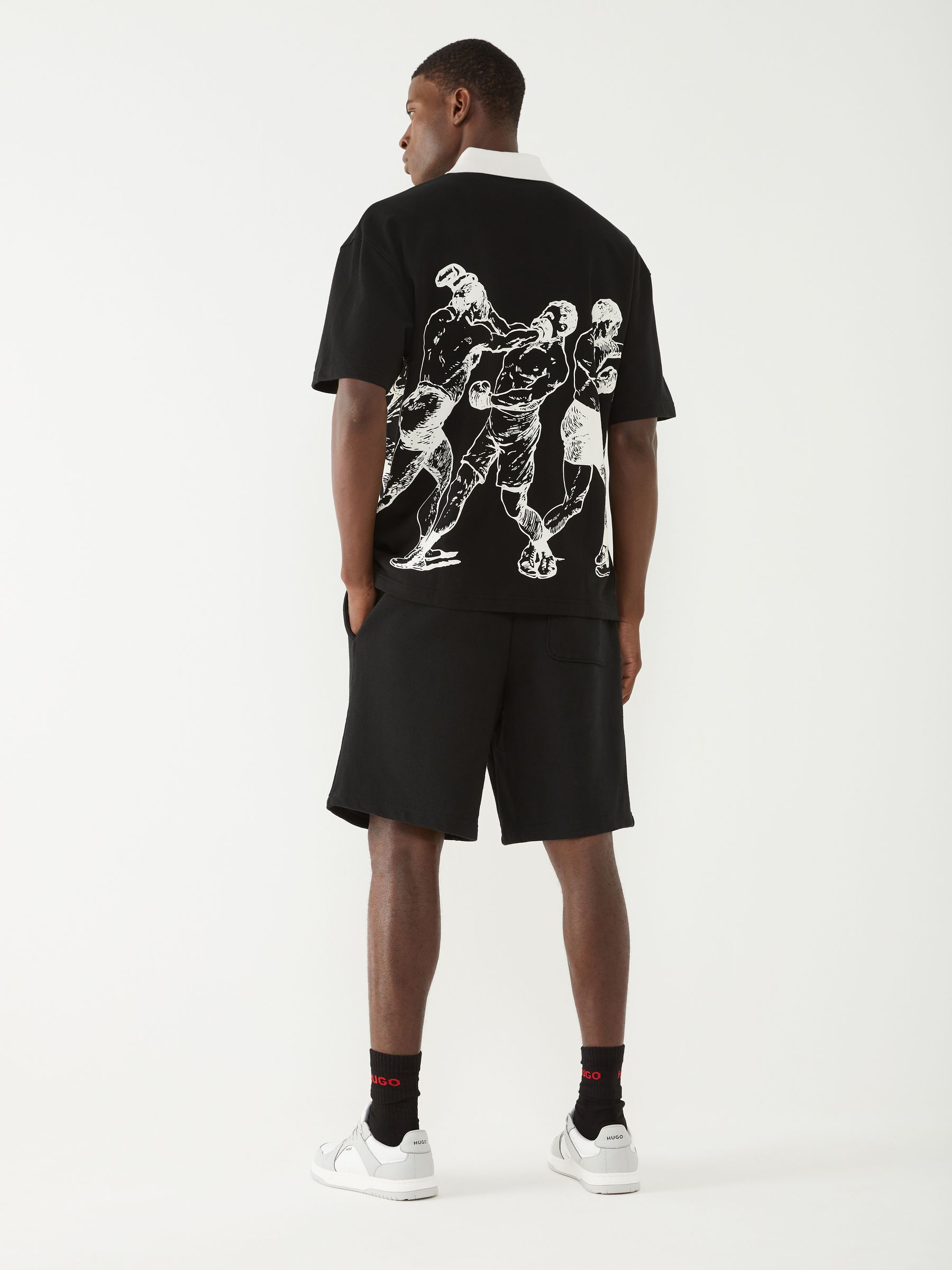 Buy HUGO Black Boxing Print Zip-Up Polo Shirt from Next USA