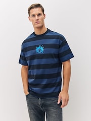 HUGO Black Logo Graphic Striped T-Shirt - Image 1 of 4