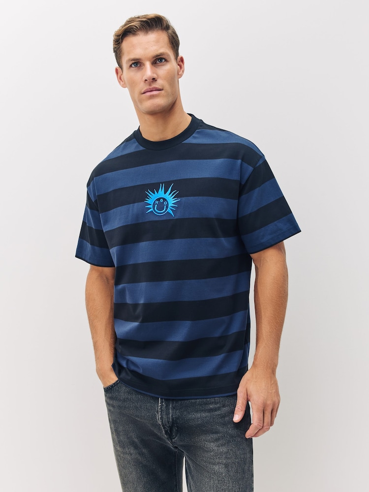 HUGO Black Logo Graphic Striped T-Shirt - Image 1 of 4