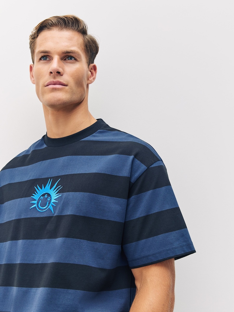 HUGO Black Logo Graphic Striped T-Shirt - Image 4 of 4