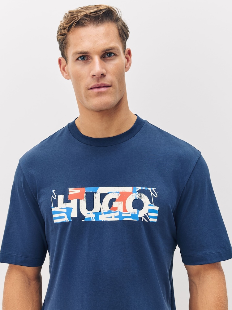 HUGO Blue Logo Graphic T-Shirt - Image 4 of 4