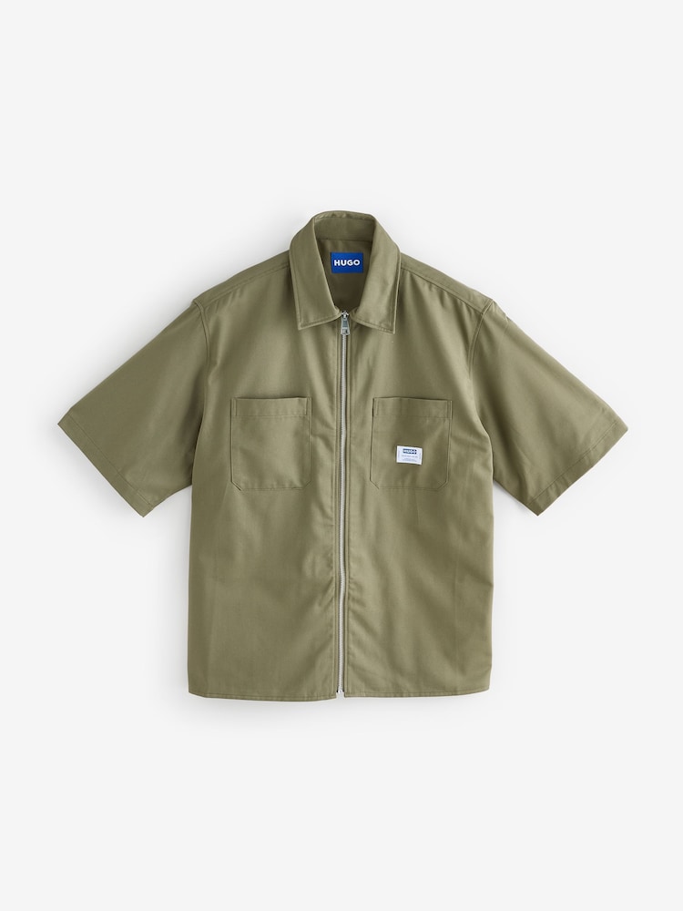 HUGO Green Short Sleeve Zip up Shirt - Image 1 of 1 HUGO Green Short Sleeve Zip up Shirt - Image 1 of 1